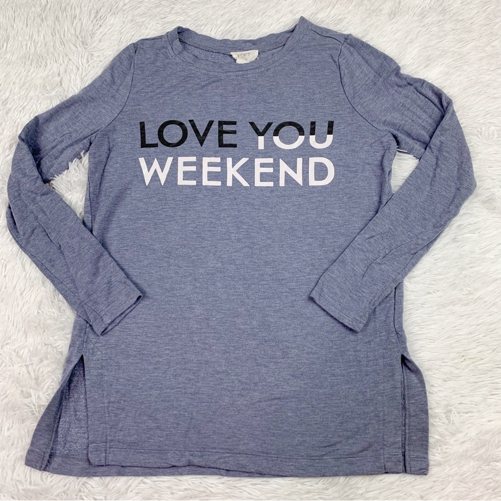 Loft long‎ sleeve Love You Weekend tunic top lounge wear sides slits